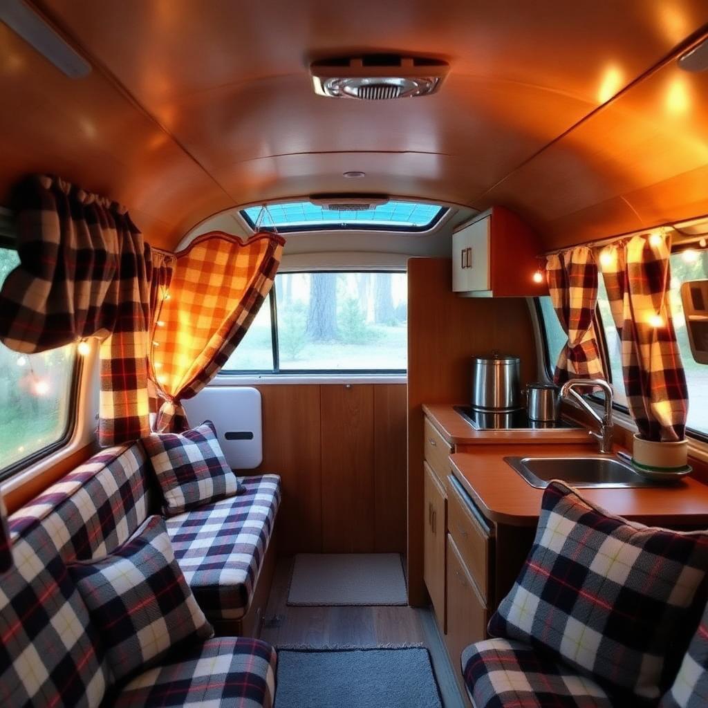 Cozy retro interior of the VW campervan