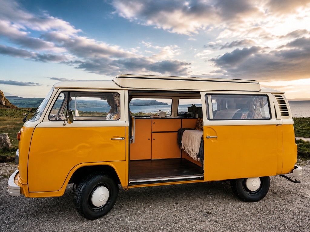 1972 VW campervan with sliding door open