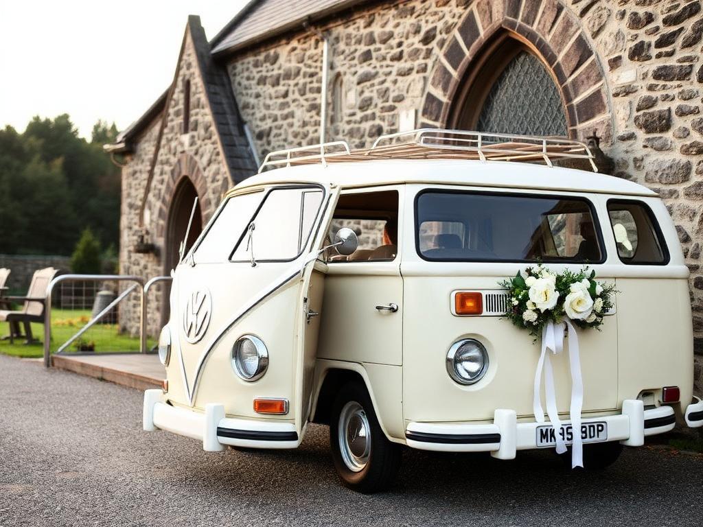 VW van decorated for a wedding